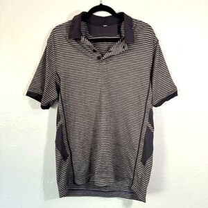 Lululemon Grey and Black Striped Polo Shirt